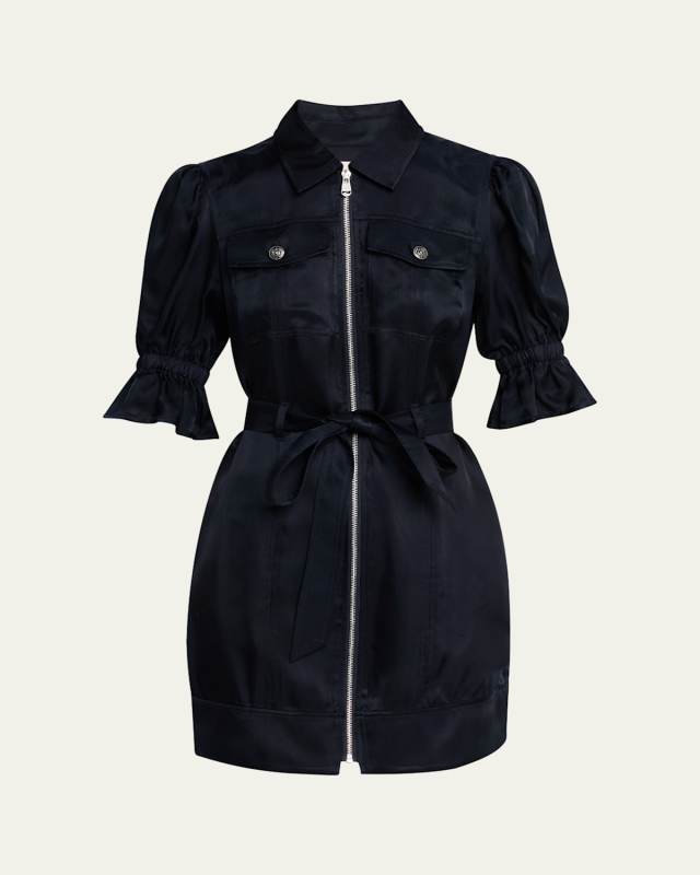 Holly Puff-Sleeve Zip-Front Mini Dress